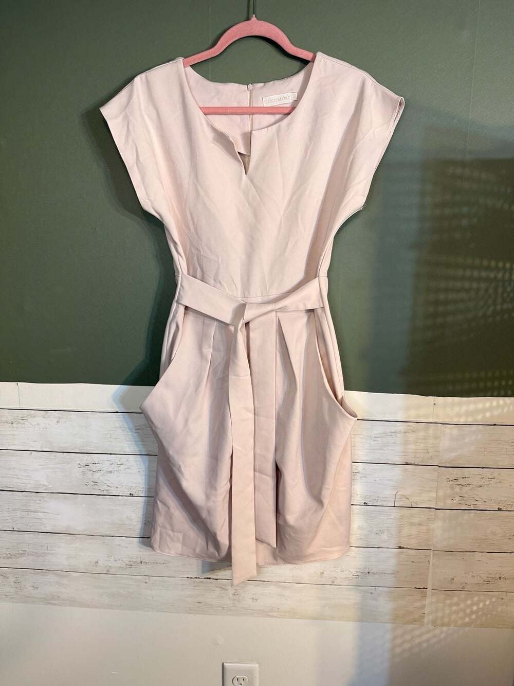 Cocomore Blush Pink Cap Sleeve Belted Sheath Dress with Pockets Size 38‎